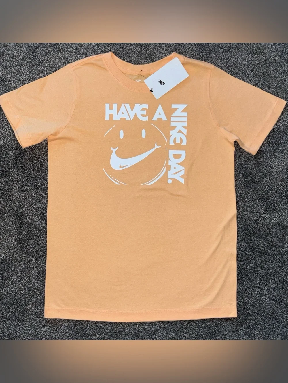 Nike Peach Short Sleeve Tee | White 'Have A Nike Day' Graphic | *NWT | LG |